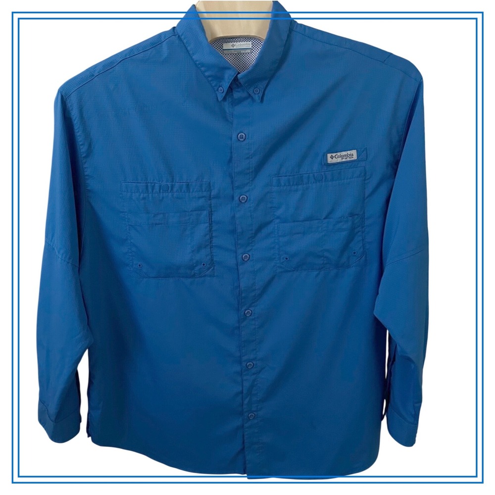 Columbia PFG Mens XXL Blue Tamiami II Long Sleeve Fishing Shirt FM7253 OmniShade